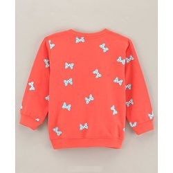 Babyhug Full Sleeves Cotton Knit Sweatshirt Bow Print & Bow Applique - Coral Pink