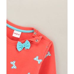 Babyhug Full Sleeves Cotton Knit Sweatshirt Bow Print & Bow Applique - Coral Pink