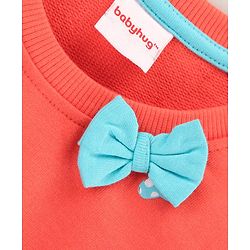 Babyhug Full Sleeves Cotton Knit Sweatshirt Bow Print & Bow Applique - Coral Pink