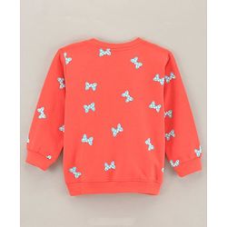 Babyhug Full Sleeves Cotton Knit Sweatshirt Bow Print & Bow Applique - Coral Pink