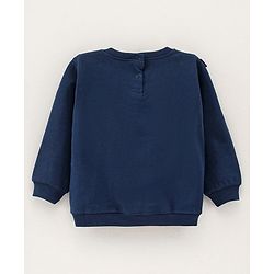 Babyhug Full Sleeves Sweatshirt with Frill Detailing Girl Digital Print Applique - Navy