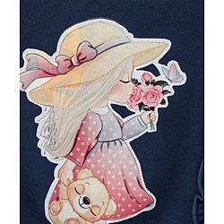 Babyhug Full Sleeves Sweatshirt with Frill Detailing Girl Digital Print Applique - Navy
