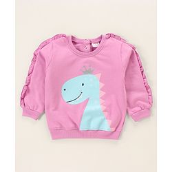 Babyhug Full Sleeves Sweatshirt With Frill At Sleeves & Dino Print - Violet