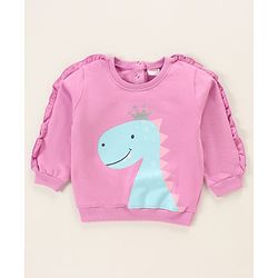 Babyhug Full Sleeves Sweatshirt With Frill At Sleeves & Dino Print - Violet