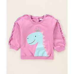 Babyhug Full Sleeves Sweatshirt With Frill At Sleeves & Dino Print - Violet