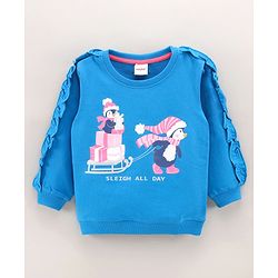 Babyhug Full Sleeves Sweatshirt With Graphics & Frill Detailing - Blue
