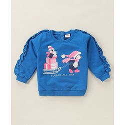 Babyhug Full Sleeves Sweatshirt With Graphics & Frill Detailing - Blue