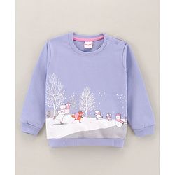Babyhug Full Sleeves Cotton Knit Sweatshirt Snow & Animals Print - Blue