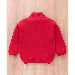 Babyhug Full Sleeves Cable Knit Henley Sweater - Red