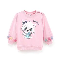 Babyhug Full Sleeves Sweatshirt With Graphics And Pom Pom With Mesh Details at Sleeves- Light Pink