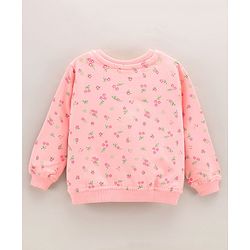 Babyhug Full Sleeves Knit Sweatshirt With Graphics & Floral Print- Peach