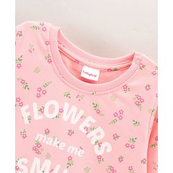 Babyhug Full Sleeves Knit Sweatshirt With Graphics & Floral Print- Peach