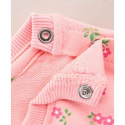 Babyhug Full Sleeves Knit Sweatshirt With Graphics & Floral Print- Peach