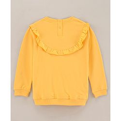 Babyhug Full Sleeves Cotton Knit Sweatshirt With Floral Embroidery & Frill Detailing - Mustard Yellow