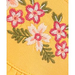 Babyhug Full Sleeves Cotton Knit Sweatshirt With Floral Embroidery & Frill Detailing - Mustard Yellow