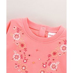 Babyhug Full Sleeves Cotton Knit Sweatshirt Floral Embroidered - Pink