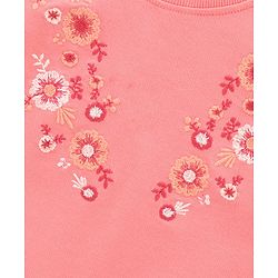 Babyhug Full Sleeves Cotton Knit Sweatshirt Floral Embroidered - Pink