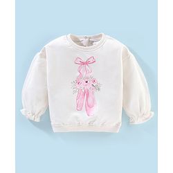 Babyhug Full Sleeves Sweatshirt With Bow and Flower Graphics & Mesh Detailing - Off White