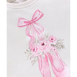 Babyhug Full Sleeves Sweatshirt With Bow and Flower Graphics & Mesh Detailing - Off White