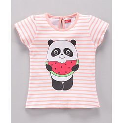 Babyhug Cap Sleeves Top & Capri Set Stripes & Panda Print- Pink