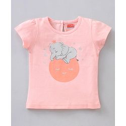 Babyhug Cap Sleeves Top & Capri Set Stripes & Elephant Print- Pink