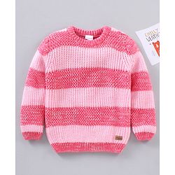 Babyhug Knit Full Sleeves Striped Sweater - Pink
