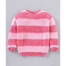Babyhug Knit Full Sleeves Striped Sweater - Pink