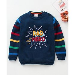 Babyhug Full Sleeves Knit Sweater Stripes Design With 3D Applique- Navy Blue