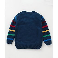 Babyhug Full Sleeves Knit Sweater Stripes Design With 3D Applique- Navy Blue