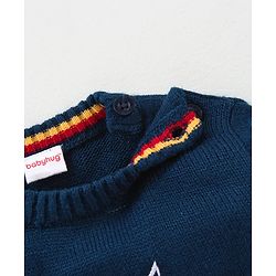 Babyhug Full Sleeves Knit Sweater Stripes Design With 3D Applique- Navy Blue
