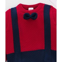 Babyhug Cable Knit Full Sleeves Pullover Sweater with Bow Colour Block - Red and Blue