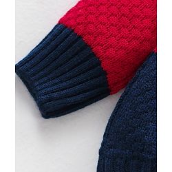 Babyhug Cable Knit Full Sleeves Pullover Sweater with Bow Colour Block - Red and Blue