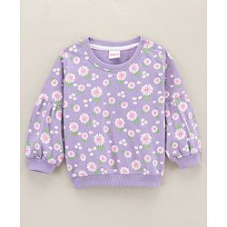 Babyhug Full Sleeves Cotton Sweatshirts Floral Print With Balloon Sleeves - Light Purple