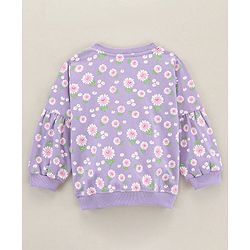 Babyhug Full Sleeves Cotton Sweatshirts Floral Print With Balloon Sleeves - Light Purple