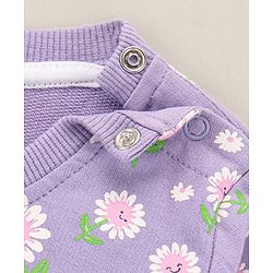 Babyhug Full Sleeves Cotton Sweatshirts Floral Print With Balloon Sleeves - Light Purple
