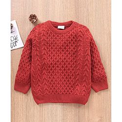 Babyhug Full Sleeves Cable Knit Sweater Solid - Red