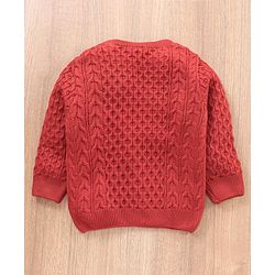 Babyhug Full Sleeves Cable Knit Sweater Solid - Red