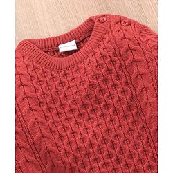 Babyhug Full Sleeves Cable Knit Sweater Solid - Red