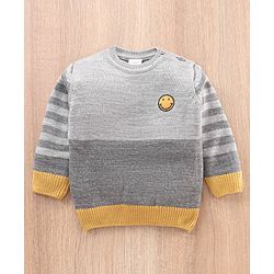 Babyhug Full Sleeves Sweater Color Block Print - Grey