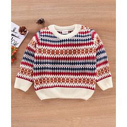 Babyhug Full Sleeves Intarsia Jacquard Pullover Sweater - Multicolour