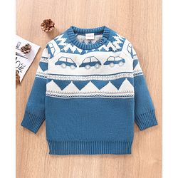 Babyhug Full Sleeves Sweater Car Design- Blue