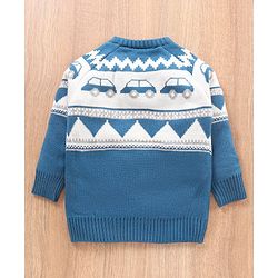 Babyhug Full Sleeves Sweater Car Design- Blue