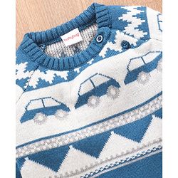 Babyhug Full Sleeves Sweater Car Design- Blue