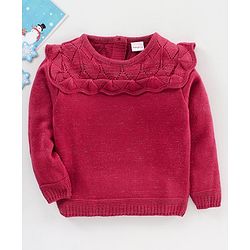 Babyhug Full Sleeves Sweater With Frill Detailing Solid- Fuchsia