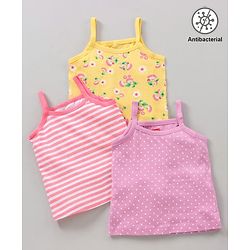 Babyhug 100% Cotton Sleeveless Antibacterial Slips Multi-Print Pack Of 3 - Pink Yellow