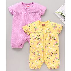 Babyhug 100% Cotton Half Sleeves Rompers Polka & Floral Print Pack Of 2 - Multicolor