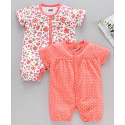 Babyhug 100% Cotton Half Sleeves Cotton Romper Floral Print Pack of 2 - Multicolor