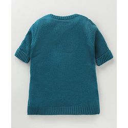 Babyhug Three Fourth Sleeves Cable Knit Woollen Dress - Blue
