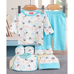Babyhug 100% Cotton Clothing Gift Set Car Print Pack of 6 - Blue
