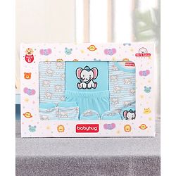 Babyhug 100% Cotton Clothing Gift Set Elephant Print Pack of 8 - Blue